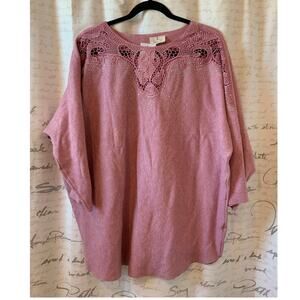 Ember Pale Pink Dolman Sleeve Ribbed Sweater Lace Rhinestone 2X
